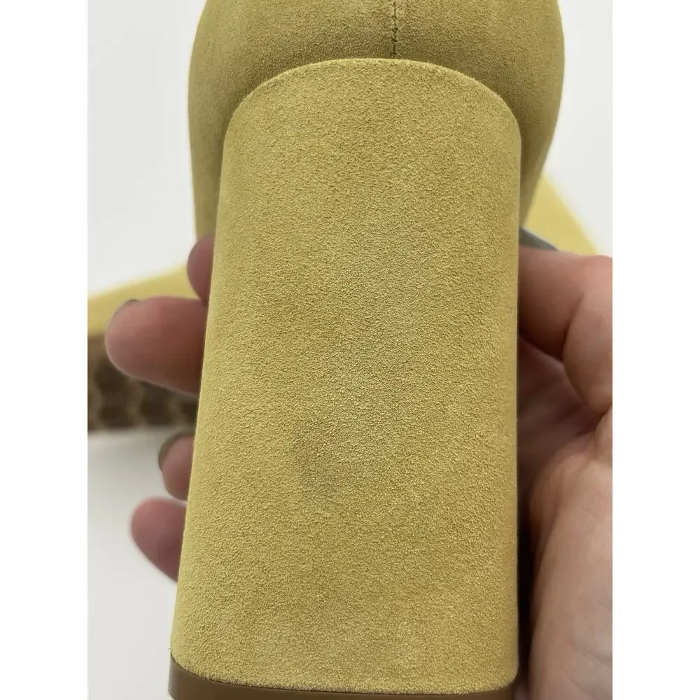 Bottega Veneta Tower Square Toe Suede Pumps Heels Yellow Size 38 / 8